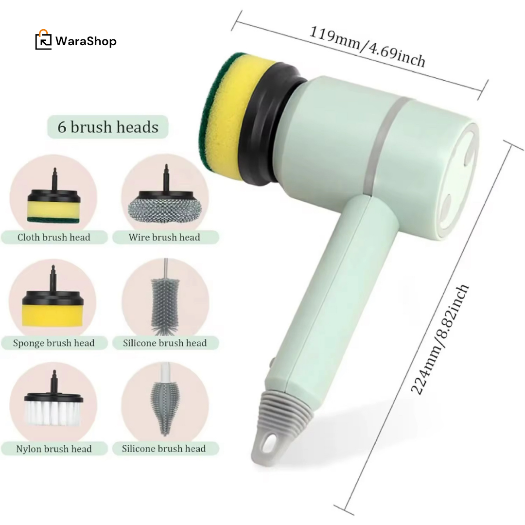 Brosse électrique multi-usages avec 6 têtes interchangeables rotative pour un nettoyage facile